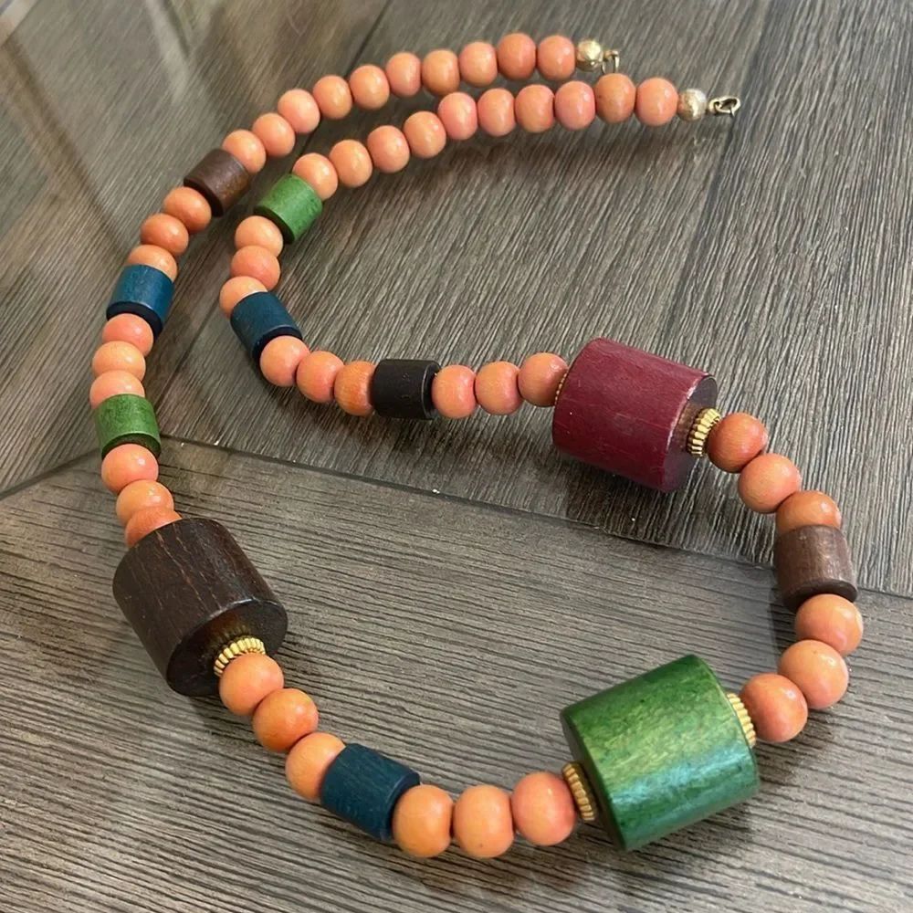 Vintage Chunky Beaded Wooden Necklace